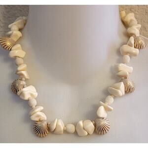 Vintage Freirich Cream Shell 17" Necklace Organic Nautical Sealife Coastal 17”